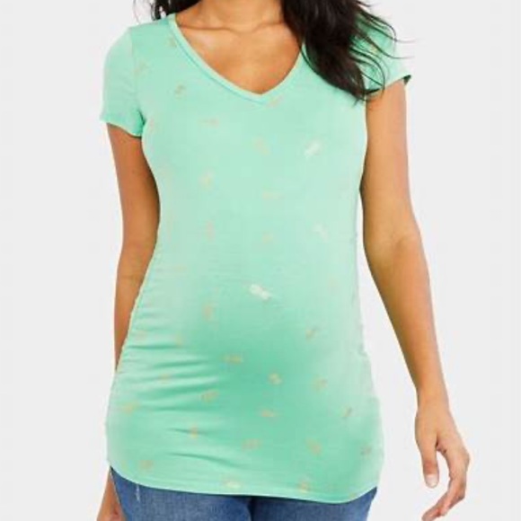 Motherhood Maternity Tops - Motherhood Maternity Gold Pineapple V-Neck Ruched Shirt - Sz. 2X